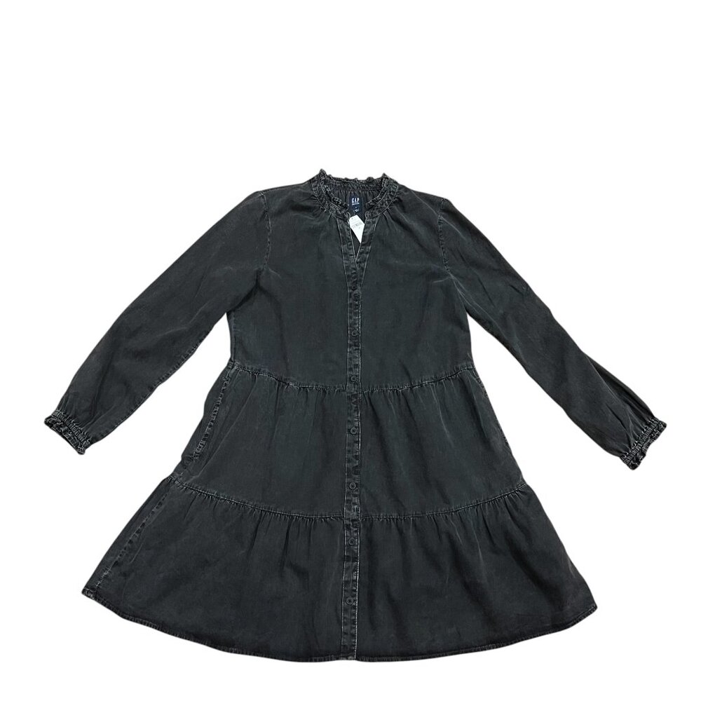 GAP Tiered Black Denim Long Sleeved Mini Dress, NWT, M